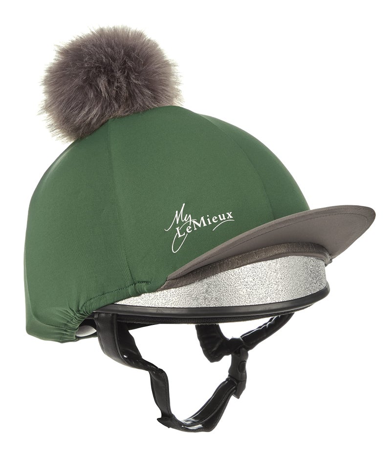 LeMieux Pom Pom Horse Riding Hat Silk with 4 Way Stretch Fabric Coordinates with Base Layers & Saddle Pads - Equestrian Headgear - One Size - Hunter Green - Image 2
